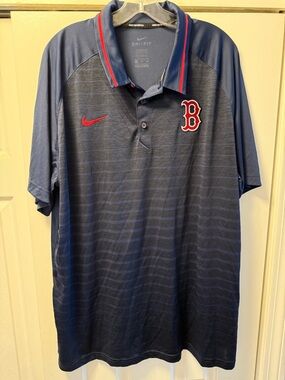 Nike Dri Fit Boston Red Sox High Quality Polo Navy Top Team Logo Shirt Men’s XXL